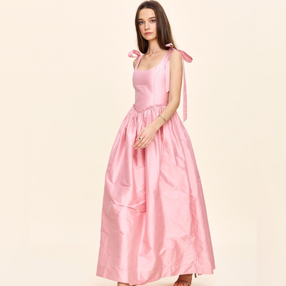 Louise New York - The Marie Dress in Tea Rose | Pink Pleated Gown | Corset Waist
